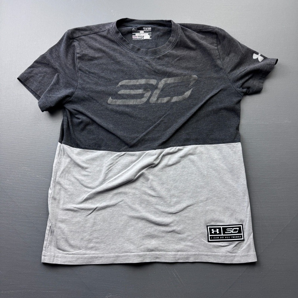 Under Armour Boys Large Black Gray SC30 Stephen Curry HeatGear Loose Fit Tee Top